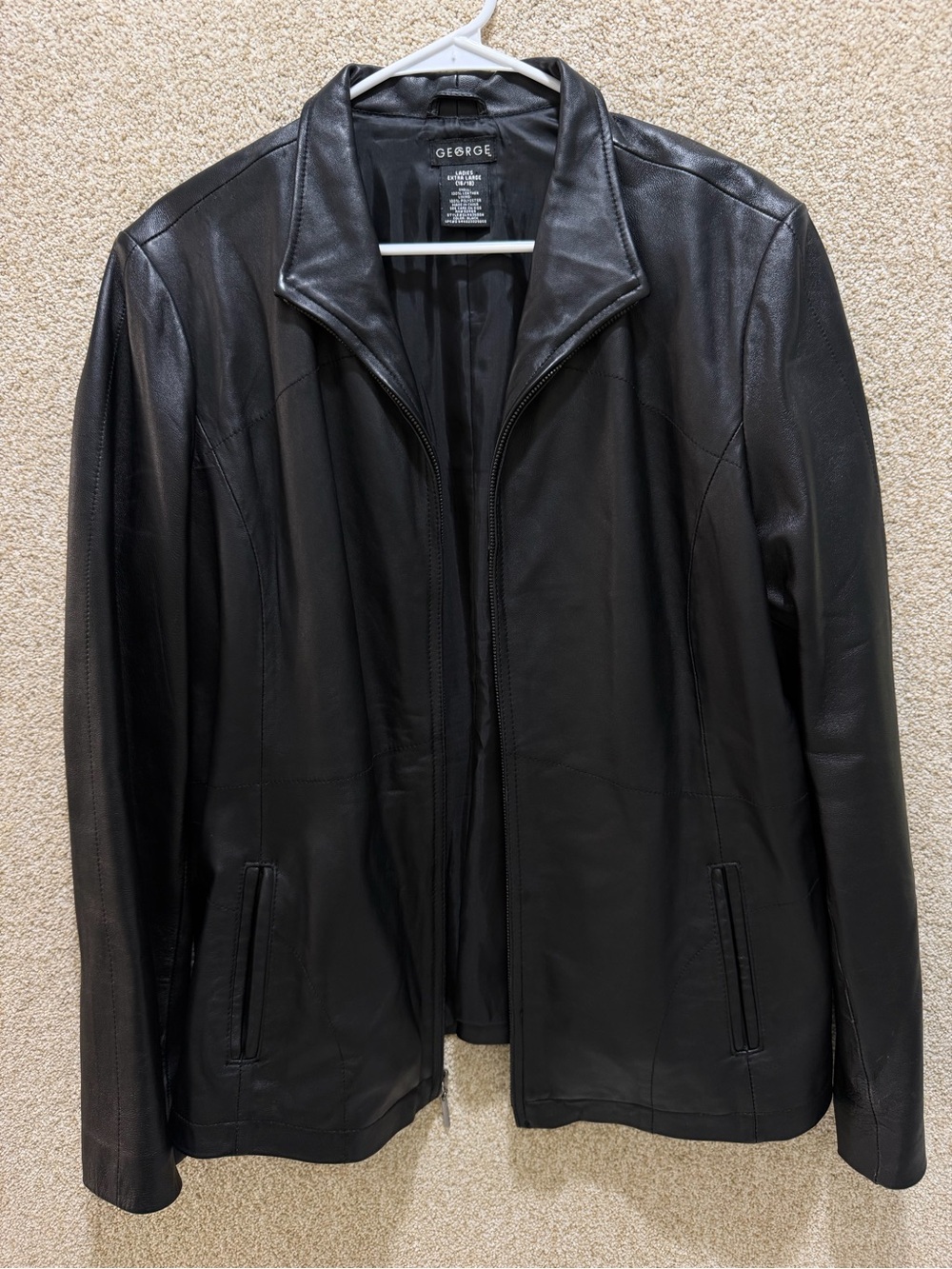 Womens 100% Leather Coat black XL preppy biker goth fall versatile jacket
